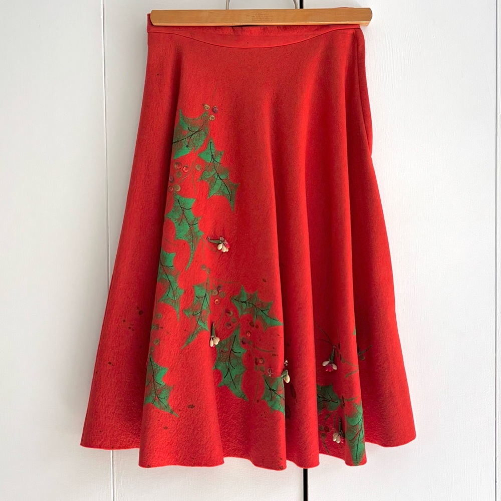 50s Vintage Casino by Kenn Barr Christmas Felt Orange Circle Skirt Size 10